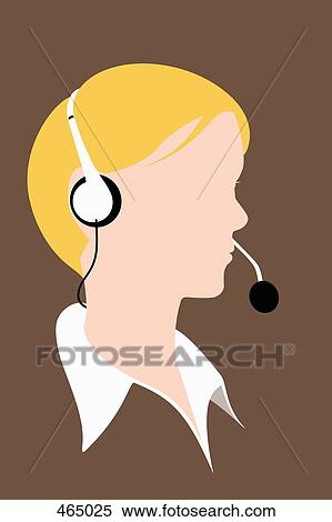 A 人 身に着けていること A 電話ヘッドホン イラスト Fotosearch