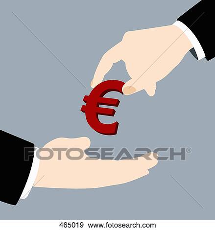 Stock Illustration - A businessman handing a Euro symbol to another businessman. Fotosearch