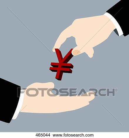 A businessman handing a yen sign to another businessman View Large Illustration Stock Illustration - A businessman handing a yen sign to another businessman. Fotosearch