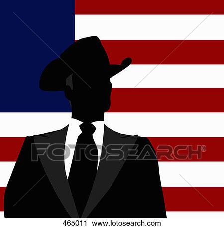 A businessman in a hat in front of the American flag View Large Illustration Clip Art - A businessman in a hat in front of the American flag. Fotosearch