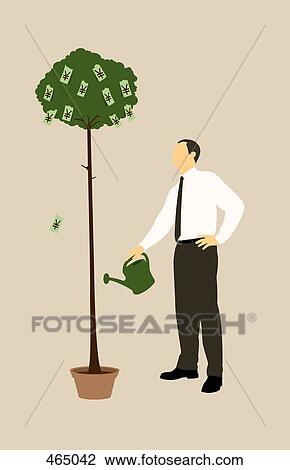 Drawing - A businessman watering a money tree. Fotosearch