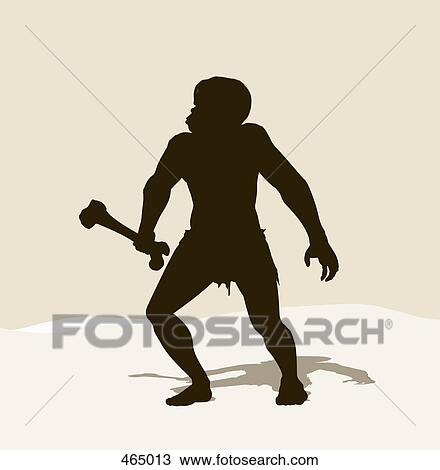A caveman holding a bone View Large Illustration Drawing - A caveman holding a bone. Fotosearch