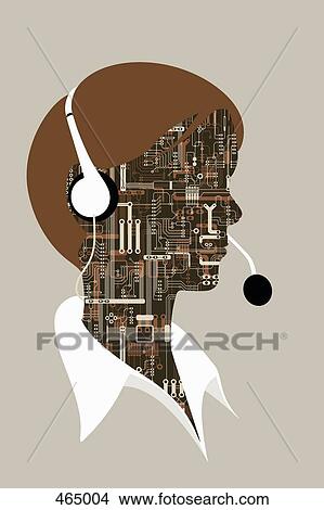 Stock Illustration - A person wearing a telephone headset. Fotosearch