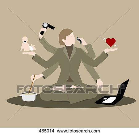 Stock Illustration - A woman multi-tasking. Fotosearch