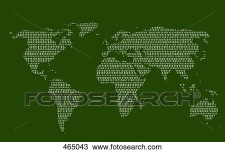 A world map made in binary code View Large Illustration Drawing - A world map made in binary code. Fotosearch