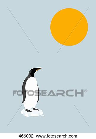 Drawing - Penguin standing on a melting iceberg under the sun. Fotosearch