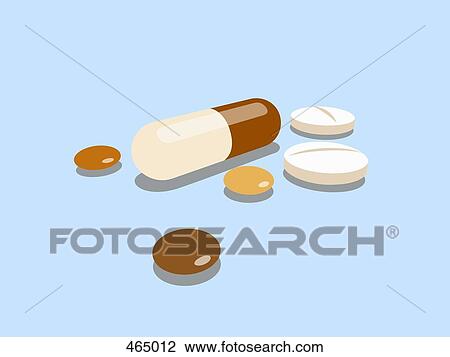 Pills, capsules and tablets View Large Illustration Drawing - Pills, capsules and tablets. Fotosearch