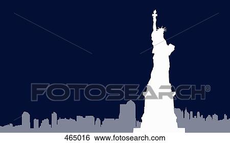 Stock Illustration - Statue of Liberty and New York City skyline,. Fotosearch