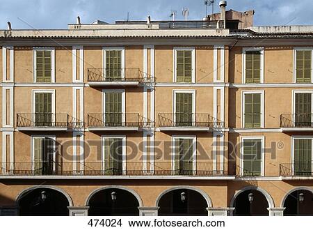 Facade of an apartment building, Palma, Majorca View Large Photo Image Picture - Facade of an apartment building, Palma, Majorca. Fotosearch