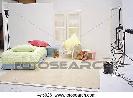 A studio set of a child's bedroom View Large Photo Image Stock Photograph - A studio set of a child's bedroom. Fotosearch