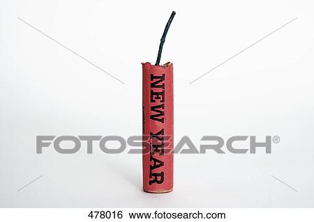 Stock Photograph - A firecracker labeled 'New Year'. Fotosearch