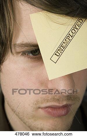 A man with an adhesive note on his forehead stamped 'Unemployed' View Large Photo Image Stock Photograph - A man with an adhesive note on his forehead stamped 'Unemployed'. Fotosearch