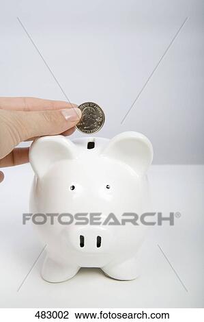 Detail of a woman holding a coin above a piggy bank View Large Photo Image Stock Image - Detail of a woman holding a coin above a piggy bank. Fotosearch