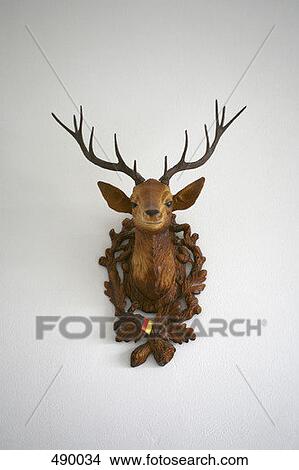 Picture - A plastic deer head on a wall. Fotosearch