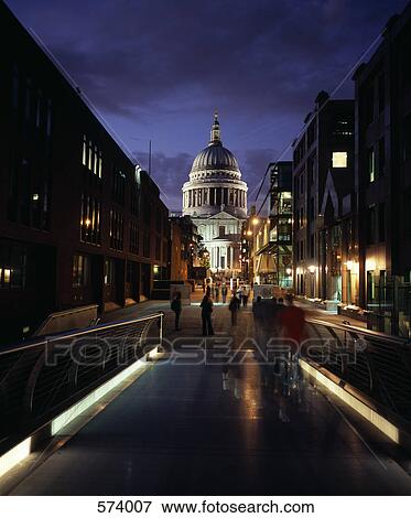 The Millennium Bridge and St Paul's Cathedral at night, London View Large Photo Image Stock Photo - The Millennium Bridge and St Paul's Cathedral at night, London. Fotosearch