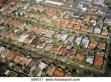 Stock Image - Aerial view of suburbs. Fotosearch