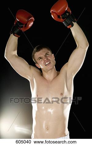 Stock Image - A boxer celebrating. Fotosearch