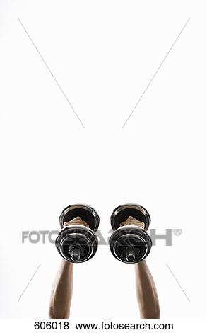 bottom view of human hands lifting two dumbbell weights View Large Photo Image Stock Photo - bottom view of human hands lifting two dumbbell weights. Fotosearch