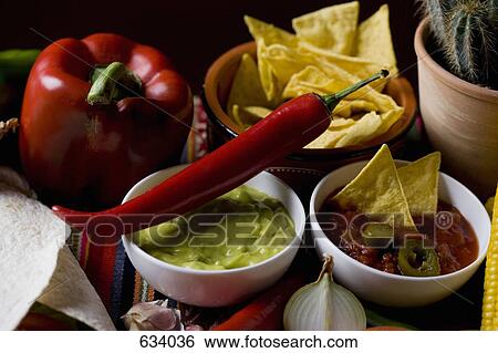 Stock Photograph - Close Up of Stereotypical Mexican food and ingredients. Fotosearch
