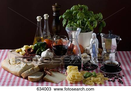 Stock Image - Stereotypical Italian food ingredients, still life. Fotosearch