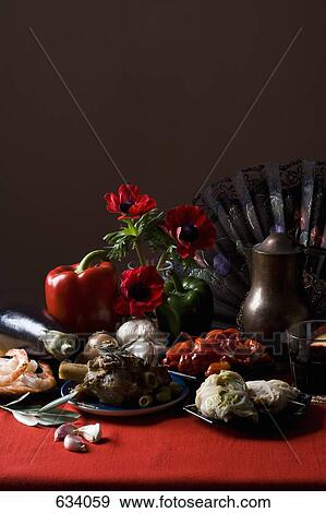 Stereotypical Spanish food and ingredients View Large Photo Image Stock Photo - Stereotypical Spanish food and ingredients. Fotosearch