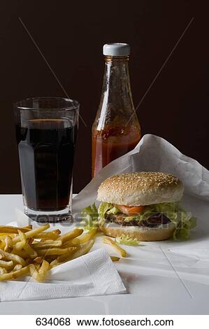 Still life of a stereotypical American fast food meal View Large Photo Image Stock Photo - Still life of a stereotypical American fast food meal. Fotosearch