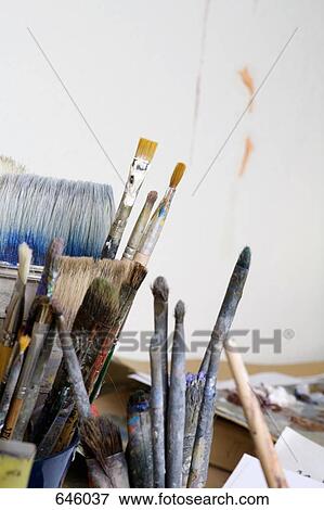 Stock Photo - Large group of artist’s paintbrushes. Fotosearch