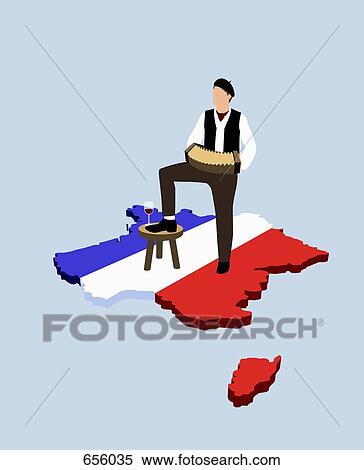 ステレオタイプ的である フランス語 人間が立つ 上に フランスの旗 中に 形 の フランス イラスト Fotosearch