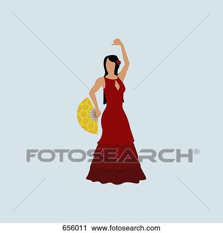 A stereotypical Spanish woman dressed in a flamenco costume View Large Illustration Clip Art - A stereotypical Spanish woman dressed in a flamenco costume. Fotosearch