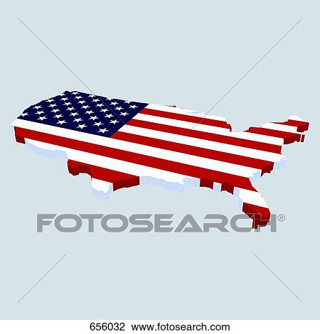 Drawing - American flag in the shape of USA. Fotosearch