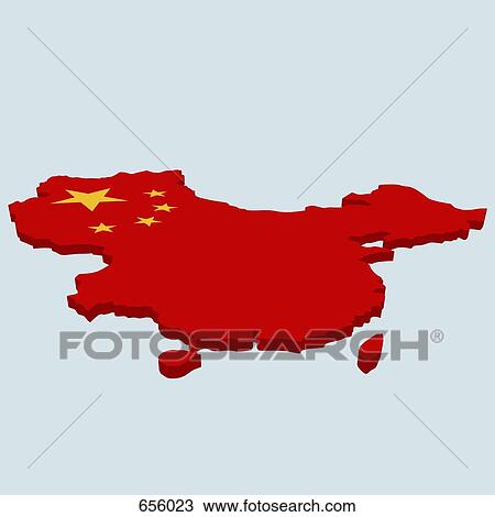 Drawing - Chinese map in the shape of china. Fotosearch