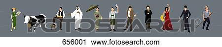 Eleven countries represented by their cultural stereotypes View Large Illustration Clip Art - Eleven countries represented by their cultural stereotypes. Fotosearch
