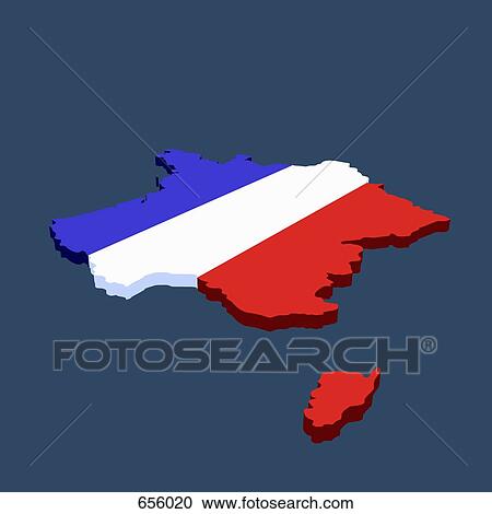 Clipart - French flag in the shape of France. Fotosearch
