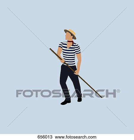 Drawing - Stereotypical Italian gondolier. Fotosearch