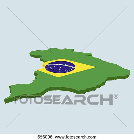 The Brazilian flag in the shape of Brazil View Large Illustration Stock Illustration - The Brazilian flag in the shape of Brazil. Fotosearch