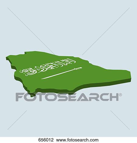 Drawing - The Saudi Arabian flag in the shape of Saudi Arabia. Fotosearch