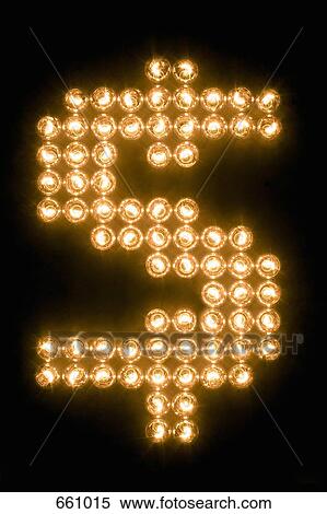 Stock Photography - Dollar sign made with illuminated light bulbs. Fotosearch