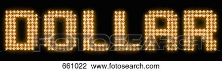 Stock Image - The word dollar in illuminated light bulbs. Fotosearch