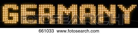 Stock Image - The word Germany in illuminated light bulbs. Fotosearch