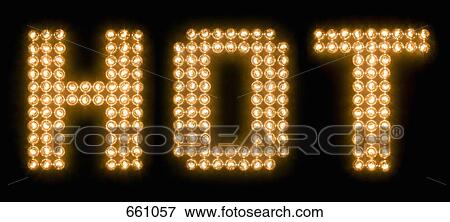 Stock Photo - The word hot in illuminated light bulbs. Fotosearch