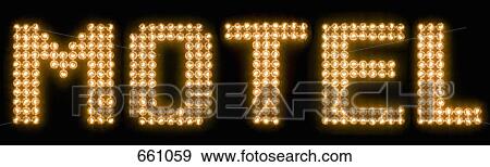 Stock Photo - The word motel in illuminated light bulbs. Fotosearch