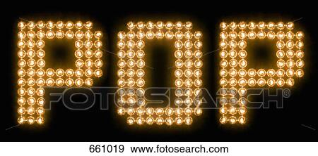 Stock Photo - The word pop in illuminated light bulbs. Fotosearch