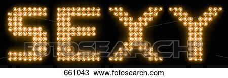 Stock Image - The word sexy in illuminated light bulbs. Fotosearch