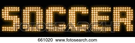 Stock Image - The word soccer in illuminated light bulbs. Fotosearch