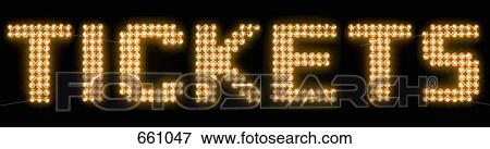 Stock Photo - The word tickets in illuminated light bulbs. Fotosearch