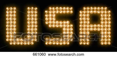 The word USA in illuminated light bulbs View Large Photo Image Stock Image - The word USA in illuminated light bulbs. Fotosearch
