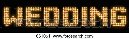 Stock Image - The word wedding in illuminated light bulbs. Fotosearch