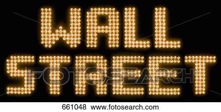 Stock Photo - The words wall street in illuminated light bulbs. Fotosearch