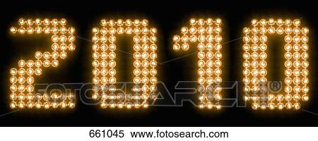 Stock Photography - The year 2010 in illuminated light bulbs. Fotosearch