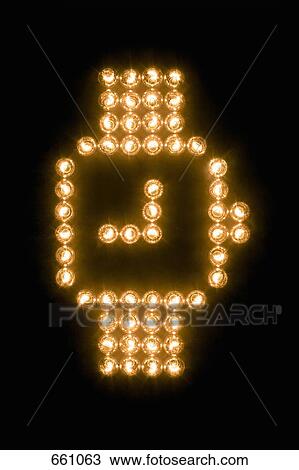 Wristwatch symbol made with illuminated light bulbs View Large Photo Image Stock Image - Wristwatch symbol made with illuminated light bulbs. Fotosearch